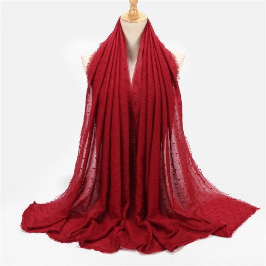 Immagine di Red - 15# Dot Tassel Women's Hijab Scarf Wrap Solid Color 90x180cm, 1 Piece