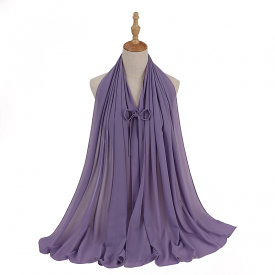 Immagine di Purple - 5# Chiffon Women's Lace Up Hijab Scarf Wrap Solid Color 72x175cm, 1 Piece