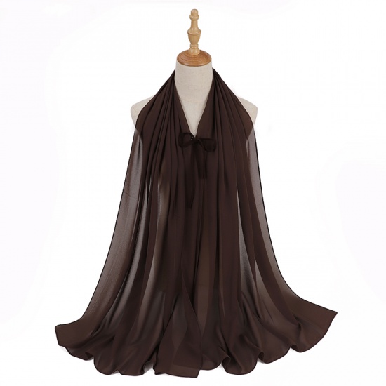 Immagine di Brown - 9# Chiffon Women's Lace Up Hijab Scarf Wrap Solid Color 72x175cm, 1 Piece