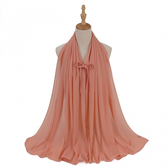 Immagine di Orange Pink - 13# Chiffon Women's Lace Up Hijab Scarf Wrap Solid Color 72x175cm, 1 Piece