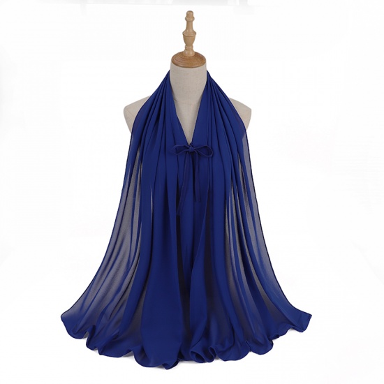 Immagine di Royal Blue - 16# Chiffon Women's Lace Up Hijab Scarf Wrap Solid Color 72x175cm, 1 Piece