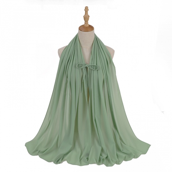 Immagine di Green - 19# Chiffon Women's Lace Up Hijab Scarf Wrap Solid Color 72x175cm, 1 Piece