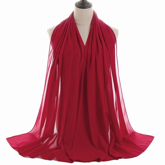 Immagine di Purplish Red - 3# Chiffon Women's Hijab Scarf Wrap Solid Color 180x75cm, 1 Piece