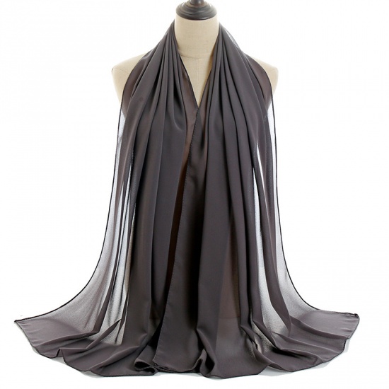 Immagine di Dark Gray - 5# Chiffon Women's Hijab Scarf Wrap Solid Color 180x75cm, 1 Piece