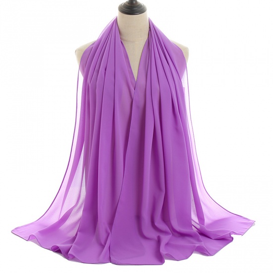 Immagine di Purple - 43# Chiffon Women's Hijab Scarf Wrap Solid Color 180x75cm, 1 Piece