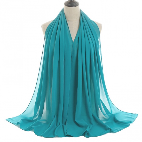 Immagine di Peacock Green - 50# Chiffon Women's Hijab Scarf Wrap Solid Color 180x75cm, 1 Piece