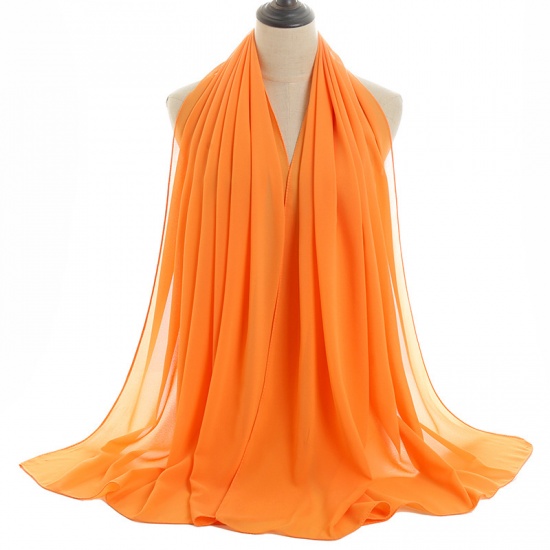 Immagine di Light Orange - 62# Chiffon Women's Hijab Scarf Wrap Solid Color 180x75cm, 1 Piece