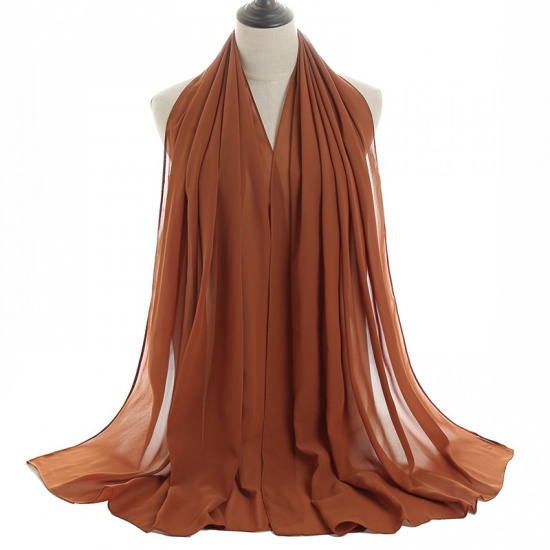 Immagine di Brown - 64# Chiffon Women's Hijab Scarf Wrap Solid Color 180x75cm, 1 Piece