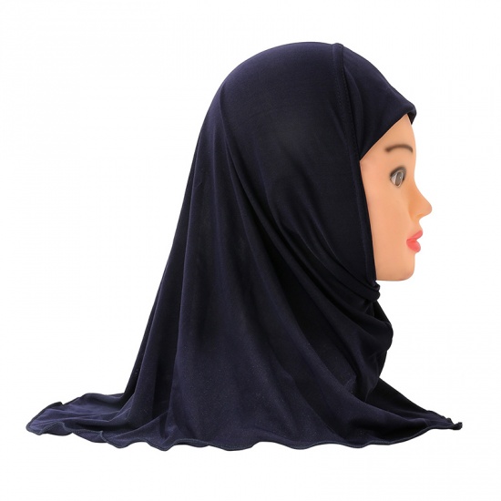 Immagine di Navy Blue - 3# Turban Hat Hijab Scarf Solid Color For 2-7 Years Old Child Girl, 1 Piece