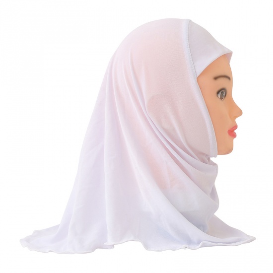 Immagine di White - 5# Turban Hat Hijab Scarf Solid Color For 2-7 Years Old Child Girl, 1 Piece