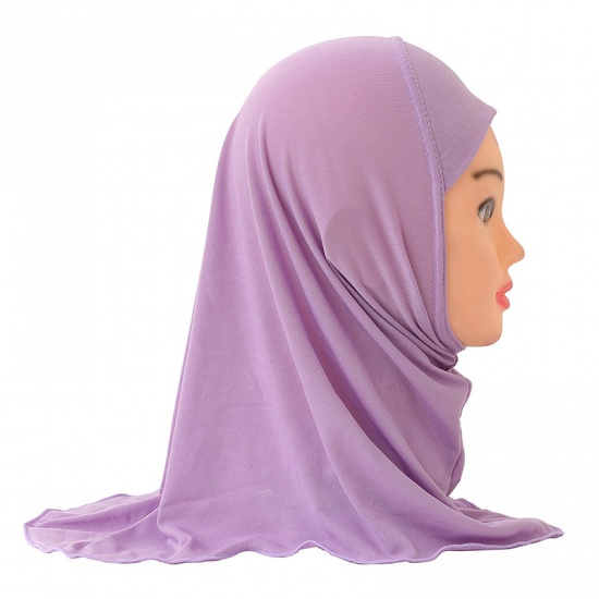 Immagine di Purple - 6# Turban Hat Hijab Scarf Solid Color For 2-7 Years Old Child Girl, 1 Piece