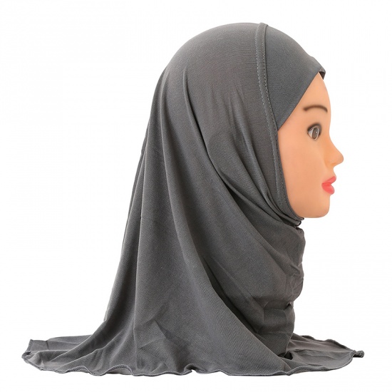 Immagine di Dark Gray - 8# Turban Hat Hijab Scarf Solid Color For 2-7 Years Old Child Girl, 1 Piece