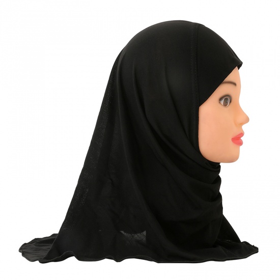 Immagine di Black - 11# Turban Hat Hijab Scarf Solid Color For 2-7 Years Old Child Girl, 1 Piece