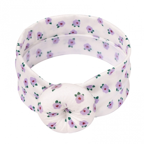 Immagine di White - 3# Flower Tied Knot Cotton Elastic Headband For Baby Girls Newborn Infant 21x6cm, 1 Piece