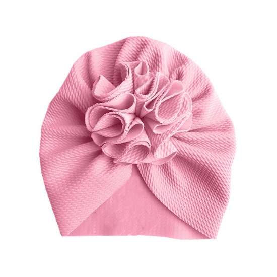 Изображение Light Pink - Big Flower Polyester Turban Hat Beanie Bonnet For 0-10 Months Baby Girls Newborn Infant 38cm long, 1 Piece