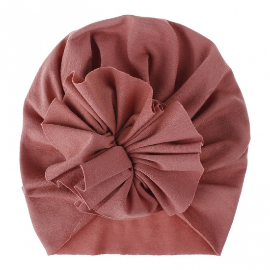 Immagine di Dark Pink - Big Flower Cotton Turban Hat Beanie Bonnet For 0-2 Years Old Baby Girls Newborn Infant 38cm - 42cm long, 1 Piece
