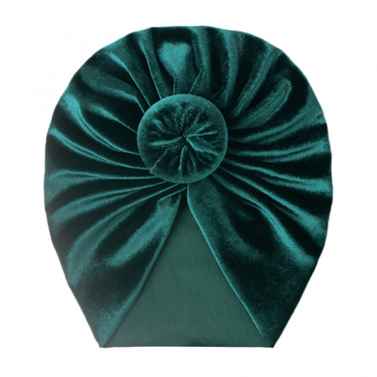Immagine di Green - Tied Knot Velvet Turban Hat Beanie Bonnet For 0-2 Years Old Baby Girls Newborn Infant 38cm - 42cm long, 1 Piece