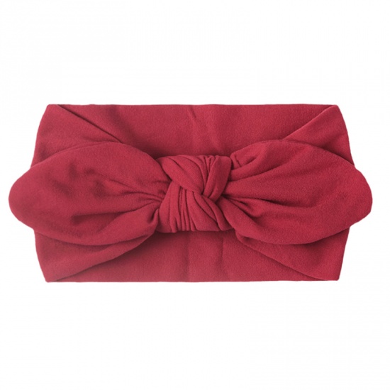 Immagine di Wine Red - Bow Nylon Elastic Headband For Baby Girls Newborn Infant 18x9cm, 1 Piece