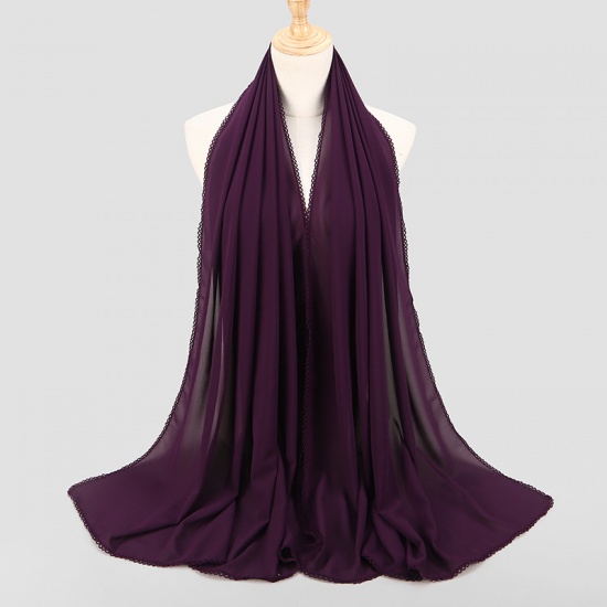 Picture of Purple - 8# Chiffon Women's Lace Hijab Scarf Wrap Solid Color 180x75cm, 1 Piece