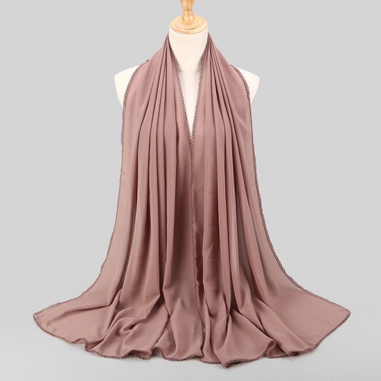 Picture of Light Brown - 14# Chiffon Women's Lace Hijab Scarf Wrap Solid Color 180x75cm, 1 Piece