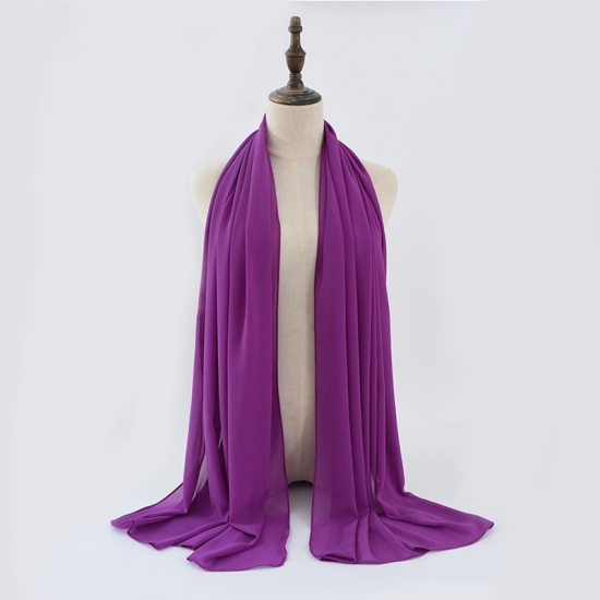 Immagine di Dark Purple - 2# Chiffon Women's Lace Hijab Scarf Wrap Solid Color 180x75cm, 1 Piece