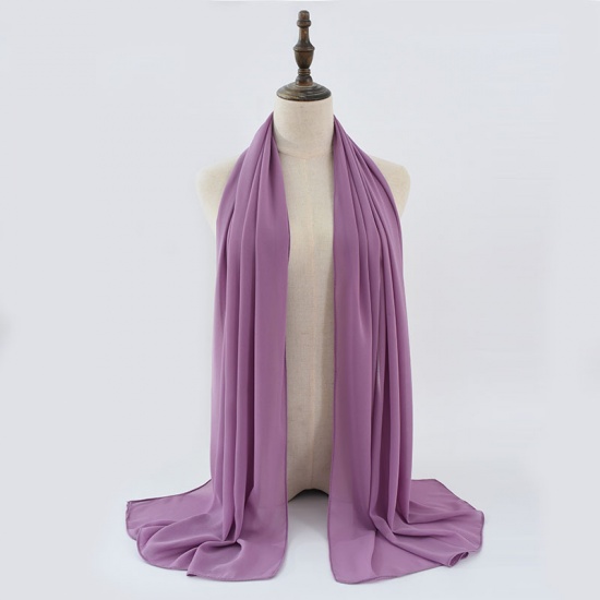 Immagine di Purple - 3# Chiffon Women's Lace Hijab Scarf Wrap Solid Color 180x75cm, 1 Piece