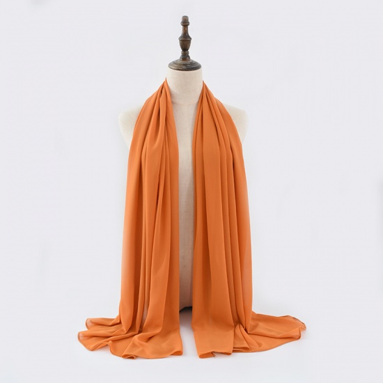 Immagine di Orange - 6# Chiffon Women's Lace Hijab Scarf Wrap Solid Color 180x75cm, 1 Piece