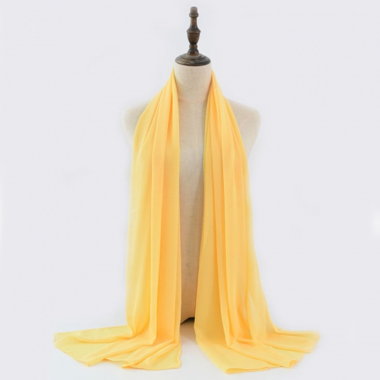 Immagine di Yellow - 7# Chiffon Women's Lace Hijab Scarf Wrap Solid Color 180x75cm, 1 Piece