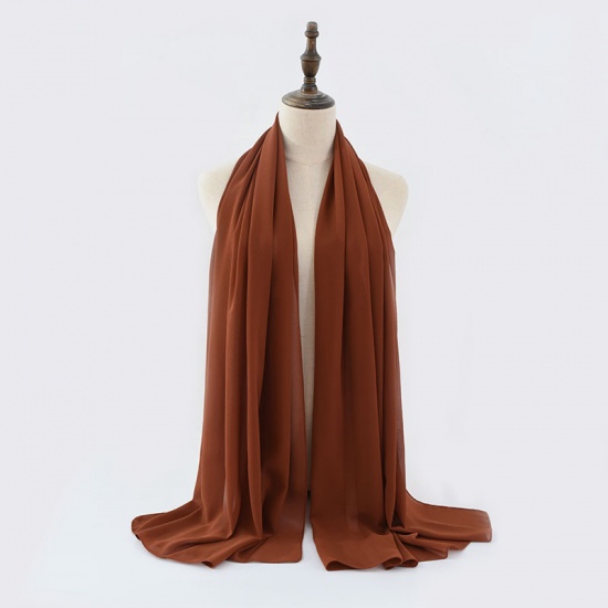 Immagine di Brown - 8# Chiffon Women's Lace Hijab Scarf Wrap Solid Color 180x75cm, 1 Piece
