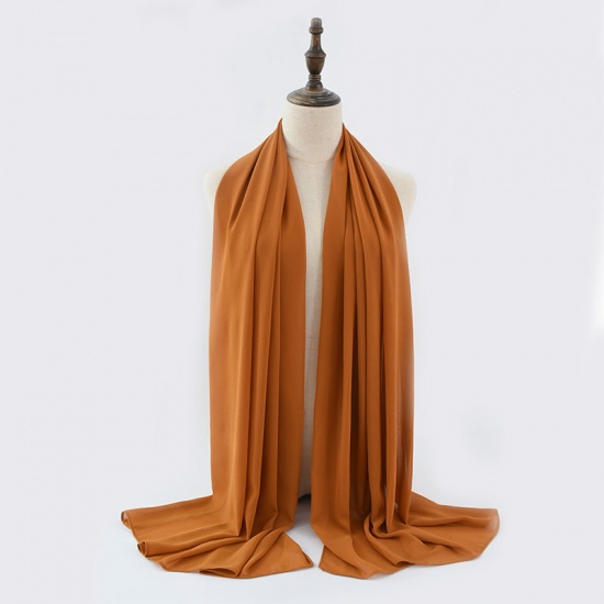 Immagine di Light Brown - 9# Chiffon Women's Lace Hijab Scarf Wrap Solid Color 180x75cm, 1 Piece