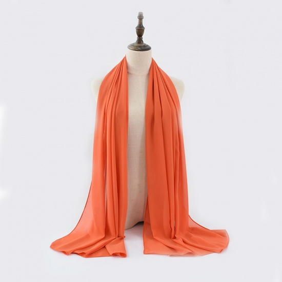 Immagine di Orange-red - 10# Chiffon Women's Lace Hijab Scarf Wrap Solid Color 180x75cm, 1 Piece