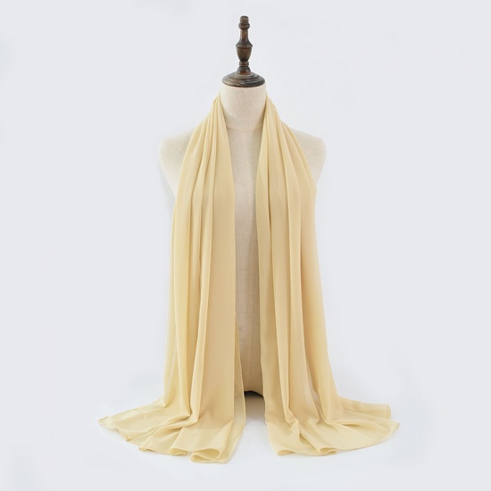 Immagine di Beige - 12# Chiffon Women's Lace Hijab Scarf Wrap Solid Color 180x75cm, 1 Piece
