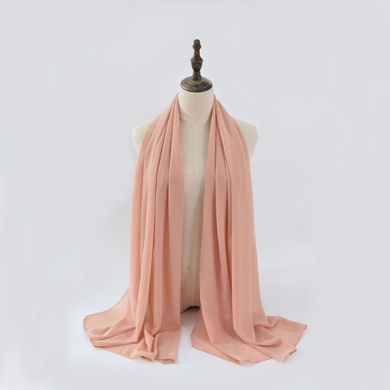 Immagine di Peachy Beige - 30# Chiffon Women's Lace Hijab Scarf Wrap Solid Color 180x75cm, 1 Piece