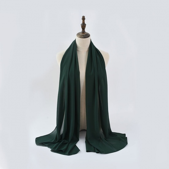 Immagine di Dark Green - 31# Chiffon Women's Lace Hijab Scarf Wrap Solid Color 180x75cm, 1 Piece