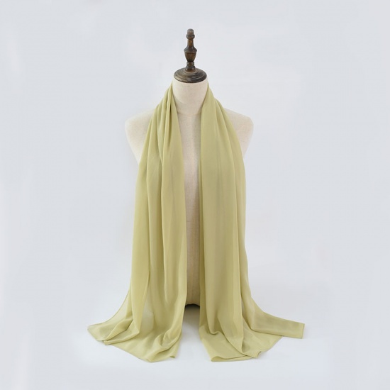 Immagine di Light Green - 34# Chiffon Women's Lace Hijab Scarf Wrap Solid Color 180x75cm, 1 Piece