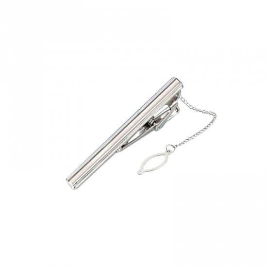 Picture of Silver Tone - 29# Nickel Plated Formal Business Concise Men's Geometric Tie Clip 6x0.6cm - 5x0.6cm, 1 Piece
