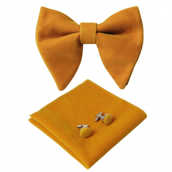 Picture of Orange - 1# Velvet Bow Tie & Cufflinks & Handkerchief For Formal Suit Accessories 23x23cm - 1.6cm Dia., 1 Set