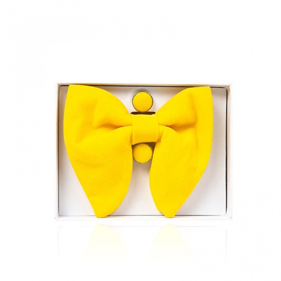 Изображение Yellow - 3# Velvet Bow Tie & Cufflinks & Handkerchief For Formal Suit Accessories 23x23cm - 1.6cm Dia., 1 Set