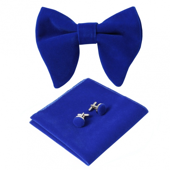 Picture of Royal Blue - 6# Velvet Bow Tie & Cufflinks & Handkerchief For Formal Suit Accessories 23x23cm - 1.6cm Dia., 1 Set