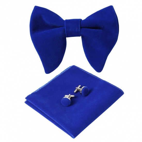 Изображение Royal Blue - 6# Velvet Bow Tie & Cufflinks & Handkerchief For Formal Suit Accessories 23x23cm - 1.6cm Dia., 1 Set