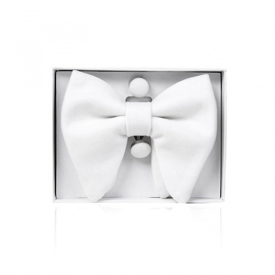 Picture of White - 8# Velvet Bow Tie & Cufflinks & Handkerchief For Formal Suit Accessories 23x23cm - 1.6cm Dia., 1 Set