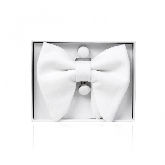 Изображение White - 8# Velvet Bow Tie & Cufflinks & Handkerchief For Formal Suit Accessories 23x23cm - 1.6cm Dia., 1 Set