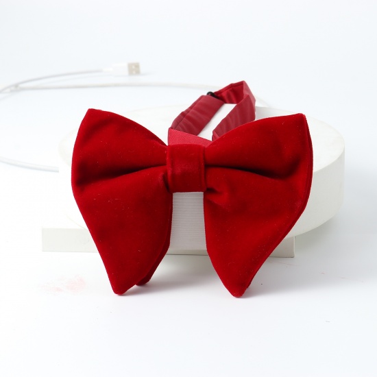 Изображение Red - 10# Velvet Bow Tie & Cufflinks & Handkerchief For Formal Suit Accessories 23x23cm - 1.6cm Dia., 1 Set