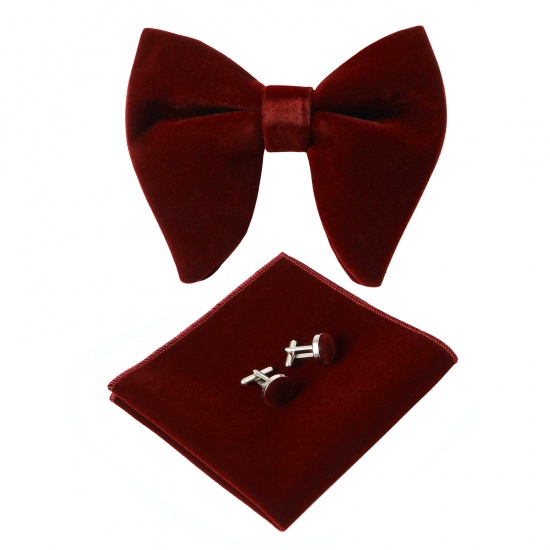 Picture of Coffee - 14# Velvet Bow Tie & Cufflinks & Handkerchief For Formal Suit Accessories 23x23cm - 1.6cm Dia., 1 Set
