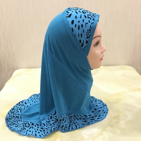 Image de Bleu paon - Hijab turban pour fille musulmane à imprimé léopard, 1 pièce
