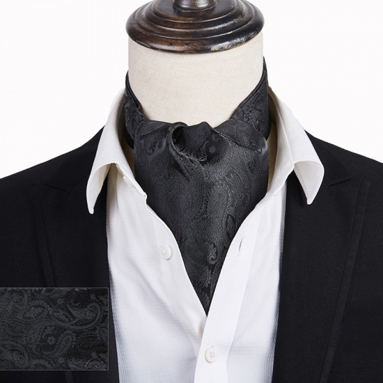 Picture of Black - 19# Jacquard Men's Square Handkerchief and Necktie Tie Set For Suit Pocket 125x15.5cm 25x25cm, 1 Set