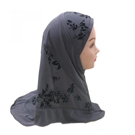 Immagine di Dark Gray - 3# Flower Printed Splicing Muslim Girl's Turban Hijab, 1 Piece
