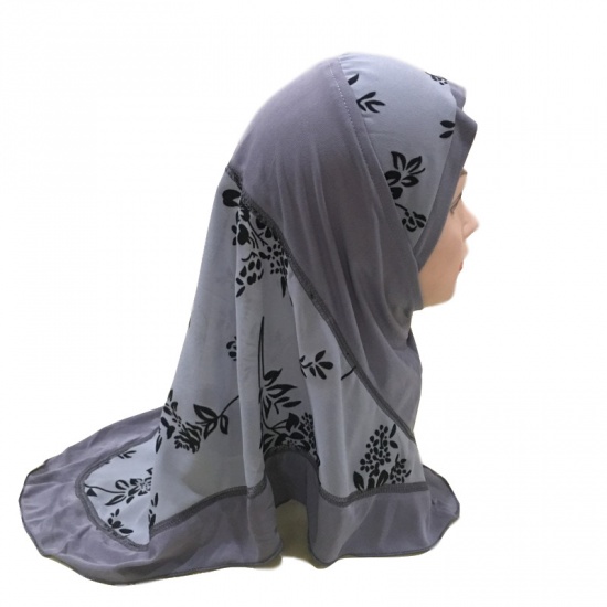 Immagine di Gray - 5# Flower Printed Splicing Muslim Girl's Turban Hijab, 1 Piece