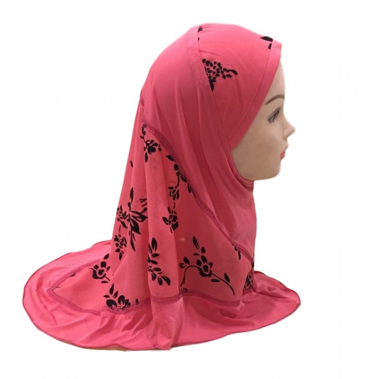 Immagine di Watermelon Red - 9# Flower Printed Splicing Muslim Girl's Turban Hijab, 1 Piece