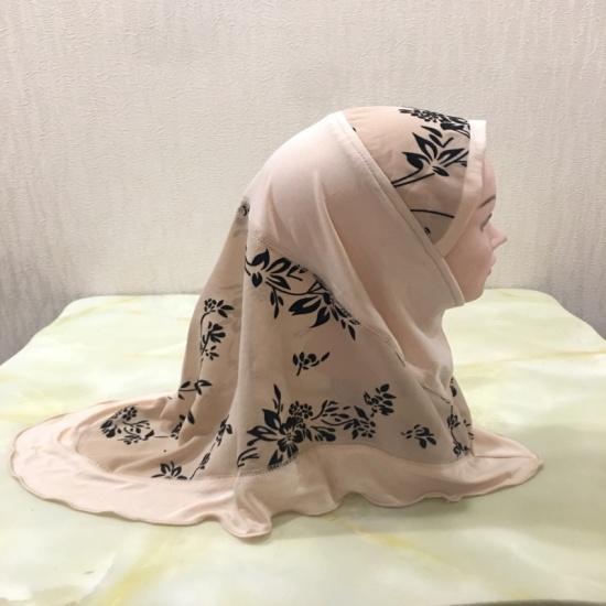 Immagine di Beige - 11# Flower Printed Splicing Muslim Girl's Turban Hijab, 1 Piece